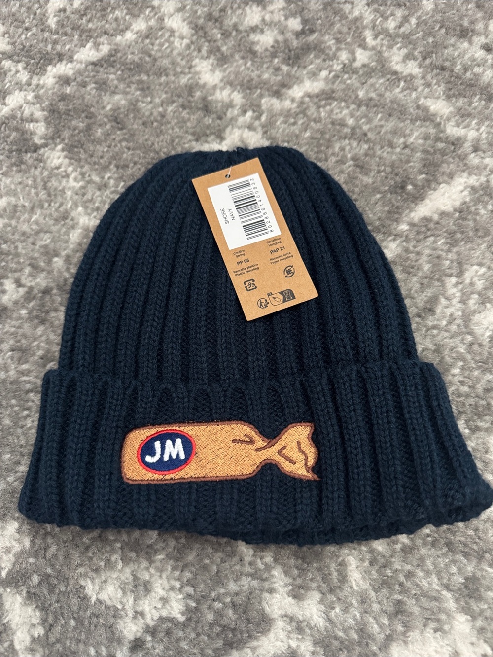 Navy Ribbed Beanie with JM Logo Patch
